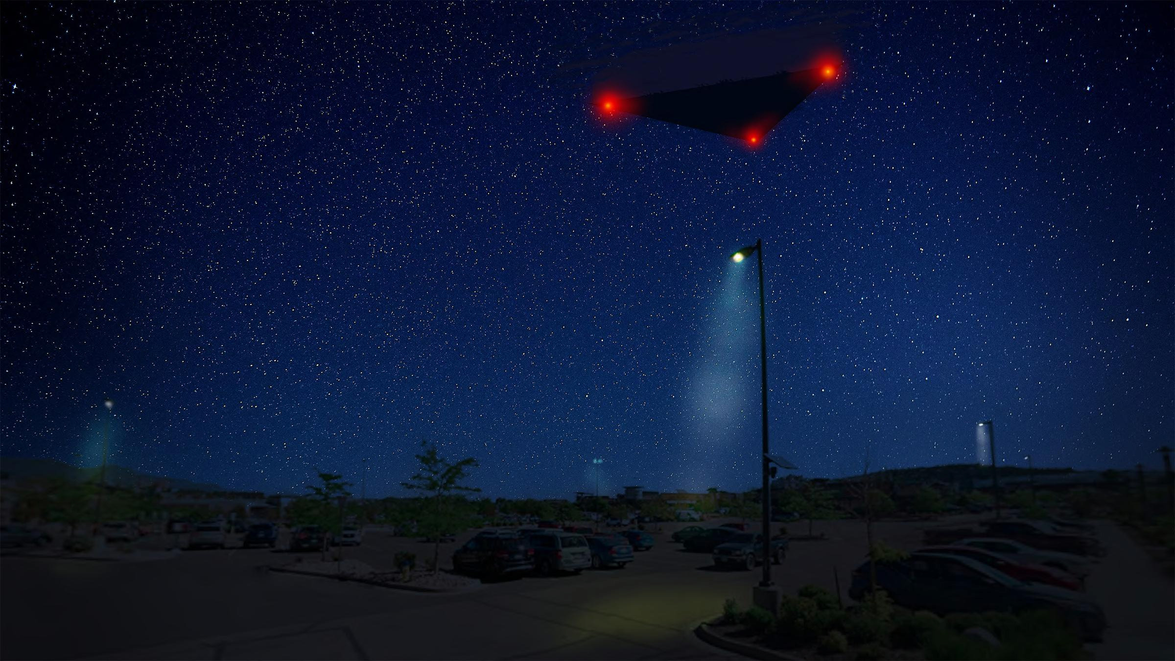 Official source image: FBI UAP D031 Digital Rendering Large Triangle with Red Lights 2023